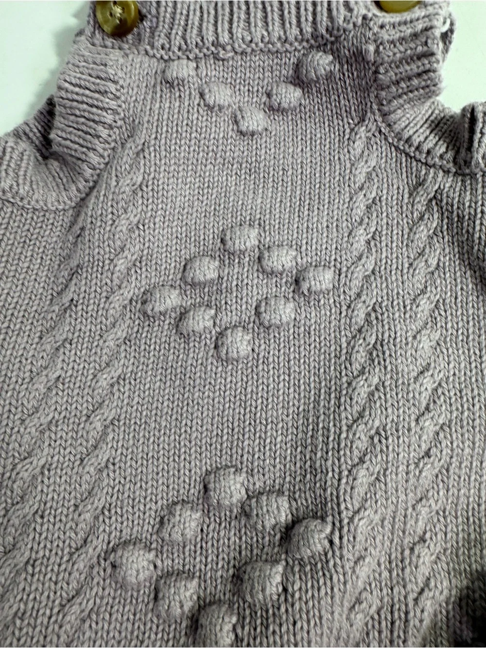 Knitted Lavender Baby Romper with Button Straps
